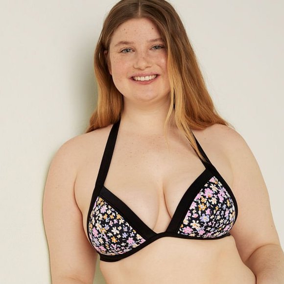 Victoria's Secret PINK Black Ditsy Floral Push-up Triangle Bikini Top - Picture 3 of 9